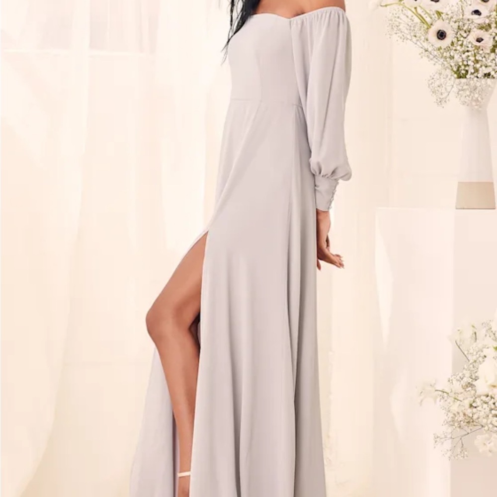 Lulu's Off-Shoulder Light Gray Maxi Dress